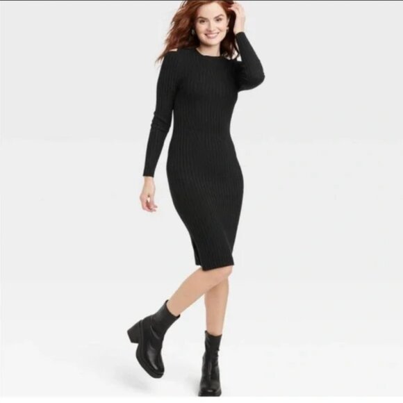 Women's Long Sleeve Cold Shoulder Sweater Dress - A New Day Black S - Picture 2 of 3